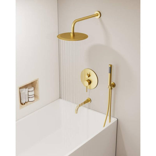 10 in. Wall Mount Shower Head and Tub Faucet 2.5 GPM Brushed Gold F81837