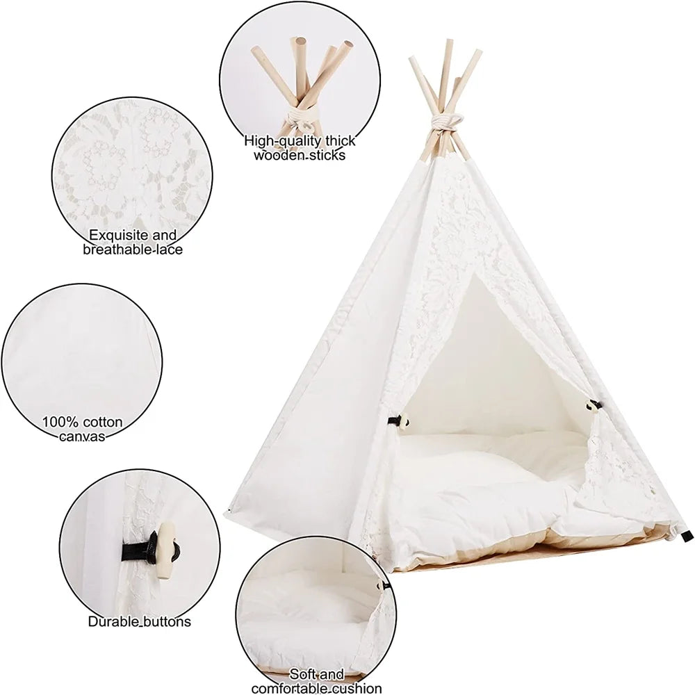 Pet Teepee Tent with Luxury Cushion, L, Washable S848