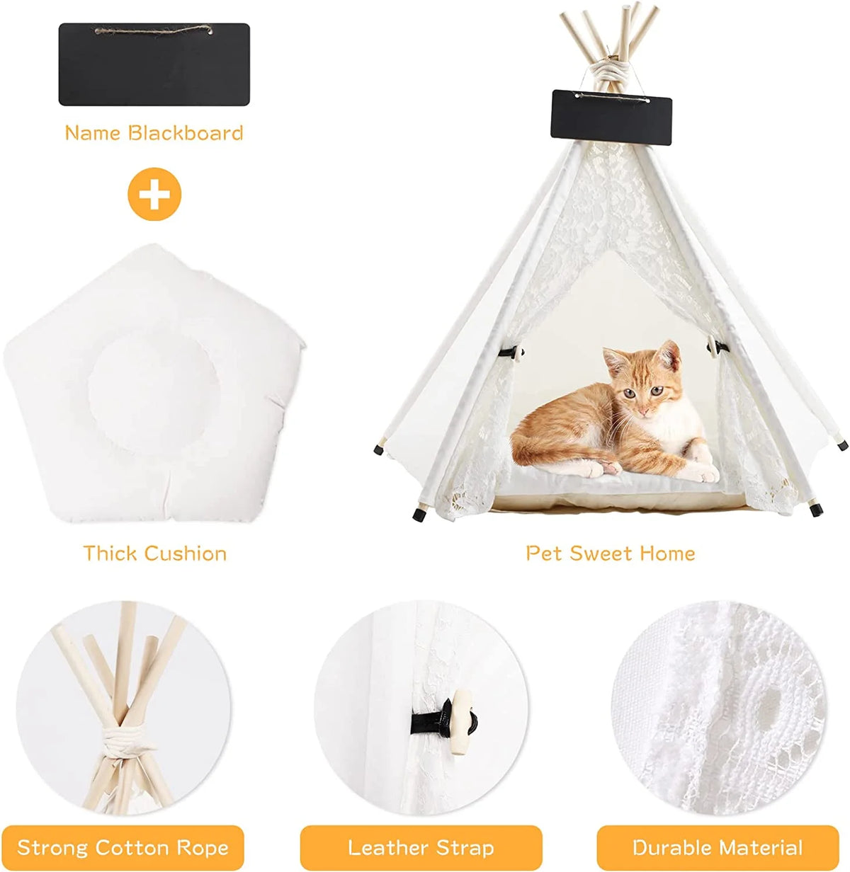 Pet Teepee Tent with Luxury Cushion, L, Washable S848