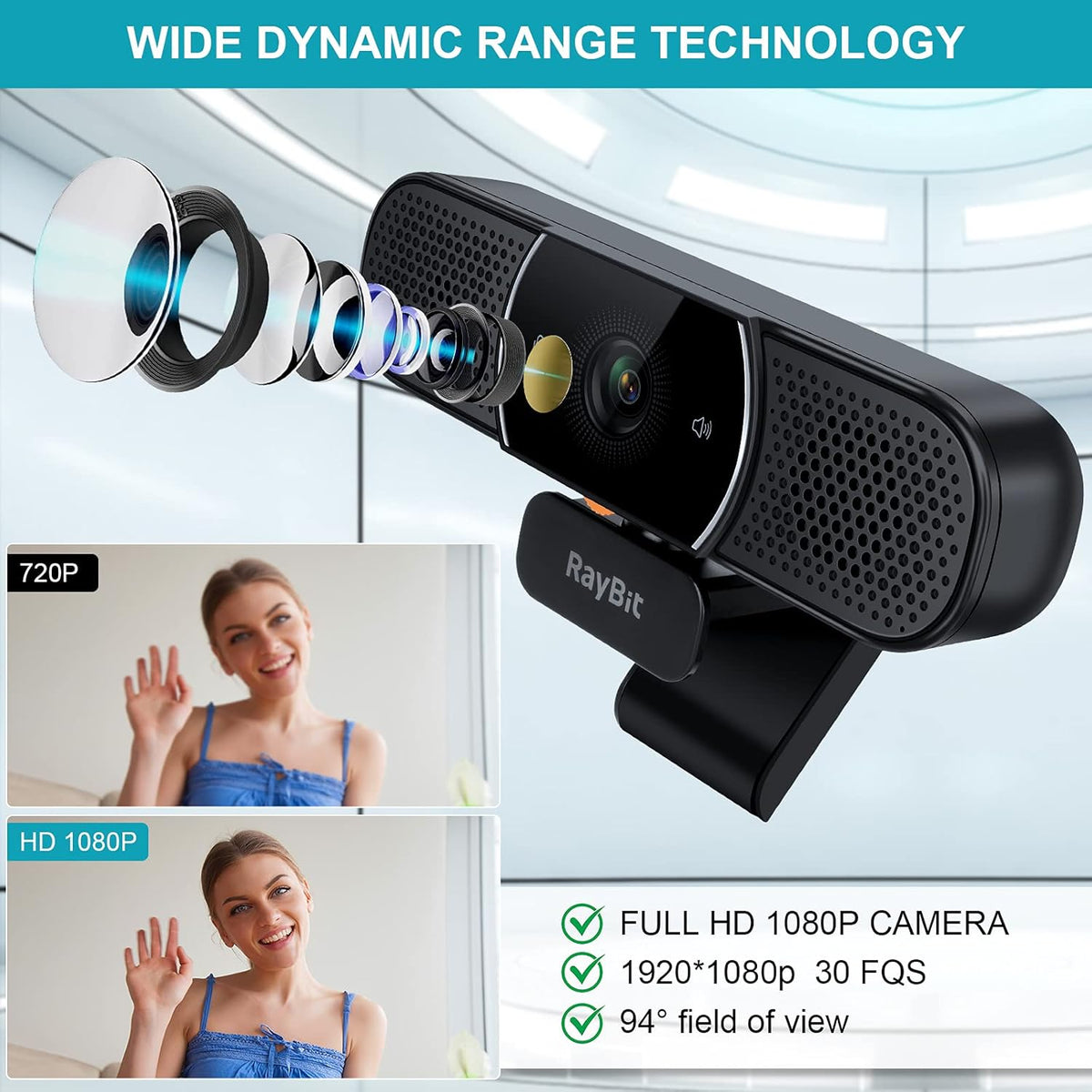 3 in 1 Webcam with Microphone and Speaker, Privacy Cover, Autofocus O84151