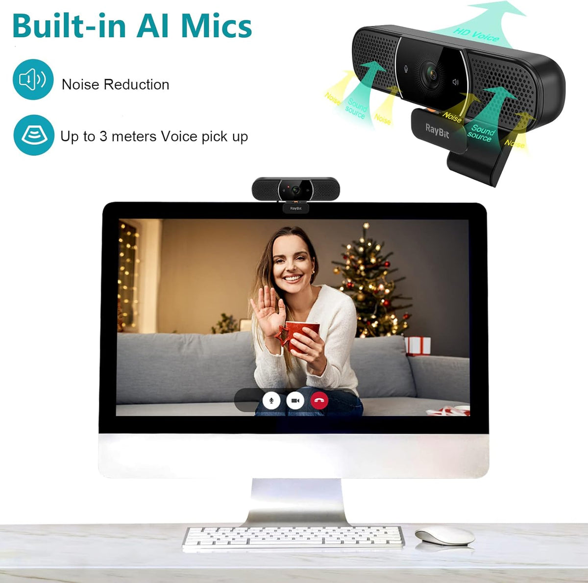 3 in 1 Webcam with Microphone and Speaker, Privacy Cover, Autofocus O84151