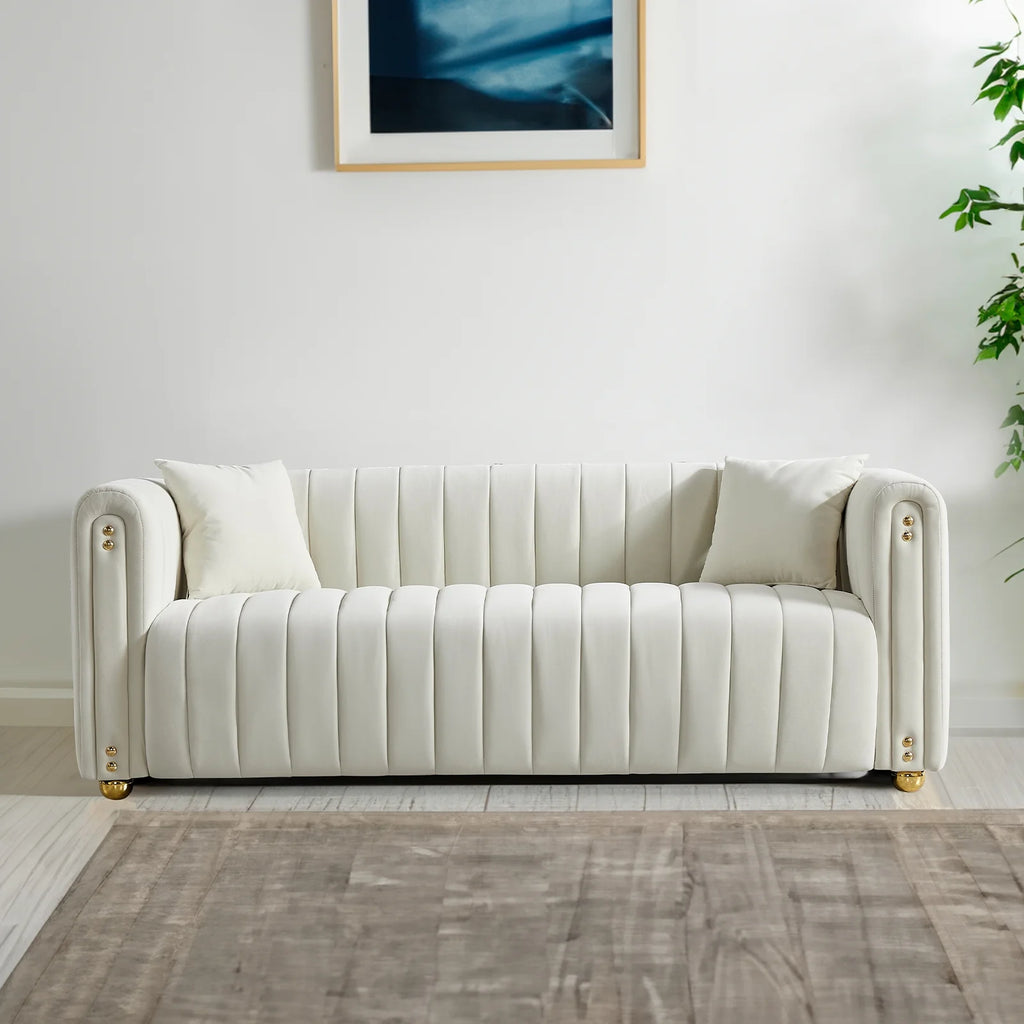 White Velvet Tufted Sofa D73908