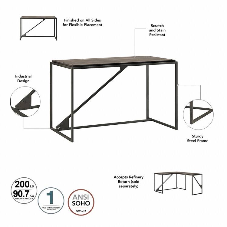 Industrial Desk with 3 Drawer Mobile File Cabinet in Dark Gray Hickory W77854