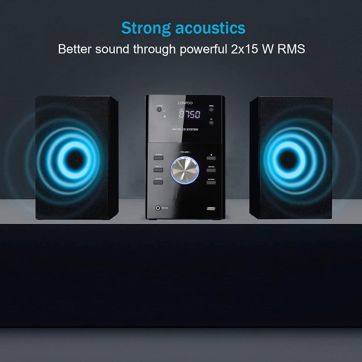 Micro Shelf System with CD Player, Bluetooth, FM Radio, USB Port, AUX-in, Remote Control, LED Display E510399