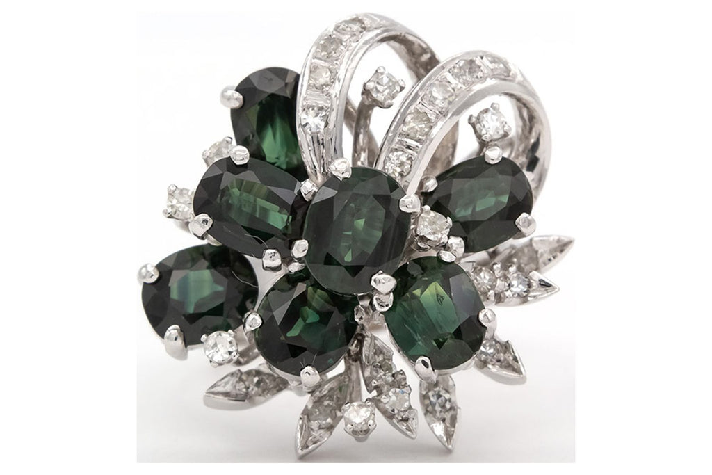 18k White Gold Sapphire Diamond Cluster Ring P674