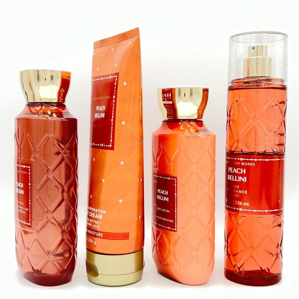 Peach Bellini 4-Piece Bundle Body Wash Body Cream Body Lotion Fine Fragrance Mist A81156