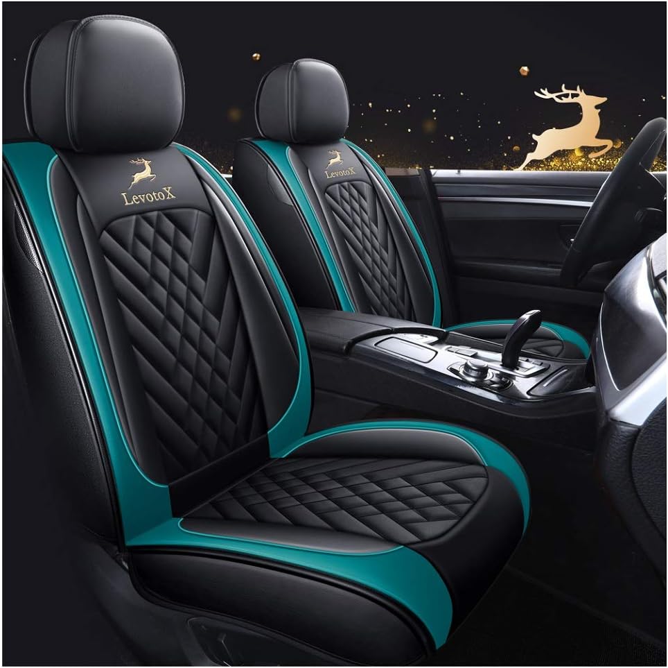 Leather Car Seat Covers 2 Seats Black-Blue S92578