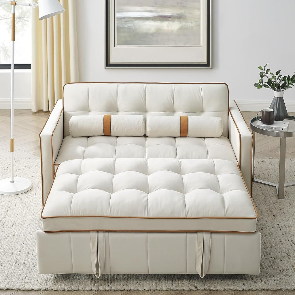 Beige 2 Seater Sleep Sofa Bed with Side Pockets A7617