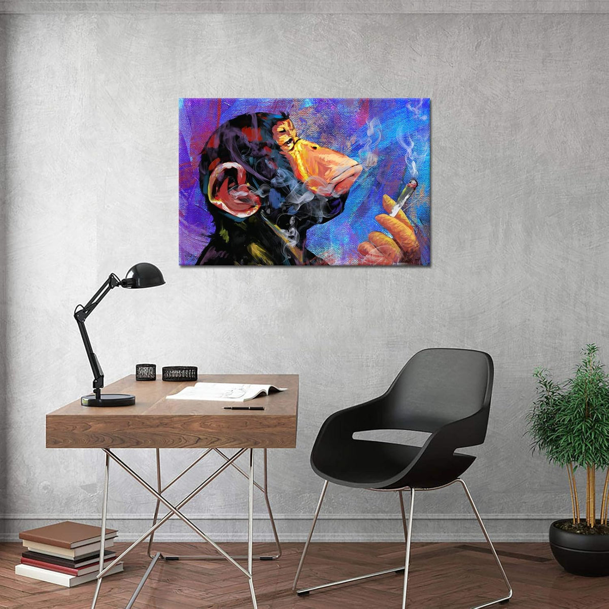 Colorful Gorilla Monkey Smoking Canvas Print Wall Art 24x36Inch G315
