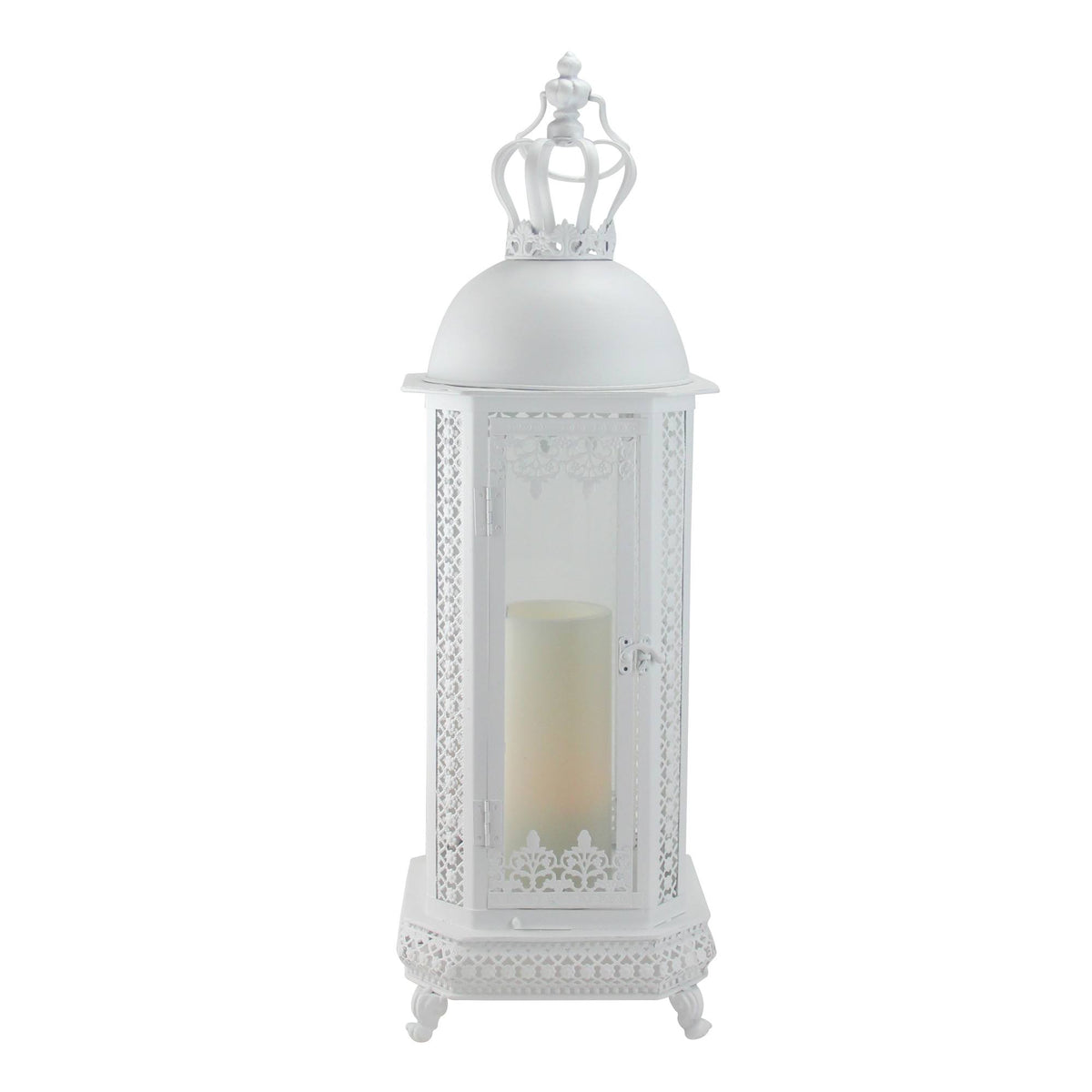 Antique White Floral Glass Candle Lantern L2851
