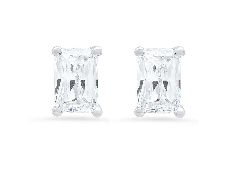 1.0 ct Emerald Cut Solitaire Studs VVS1 Lab Created Moissanite Solid 18K White Gold Earrings J8154
