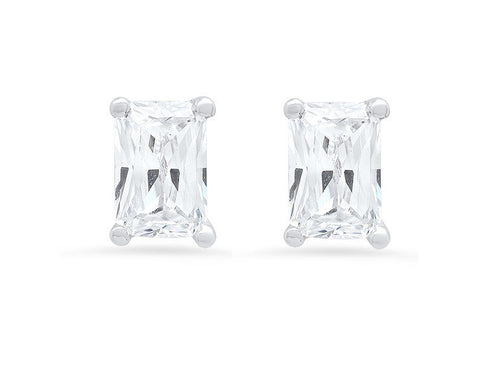 1.0 ct Emerald Cut Solitaire Studs VVS1 Lab Created Moissanite Solid 18K White Gold Earrings J8154