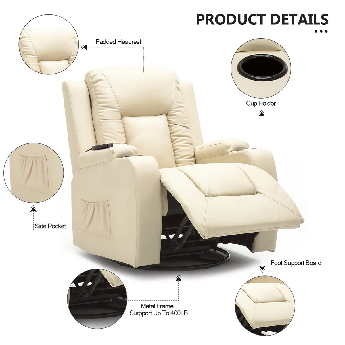 Black PU Leather Heated Massage Recliner Chair P368