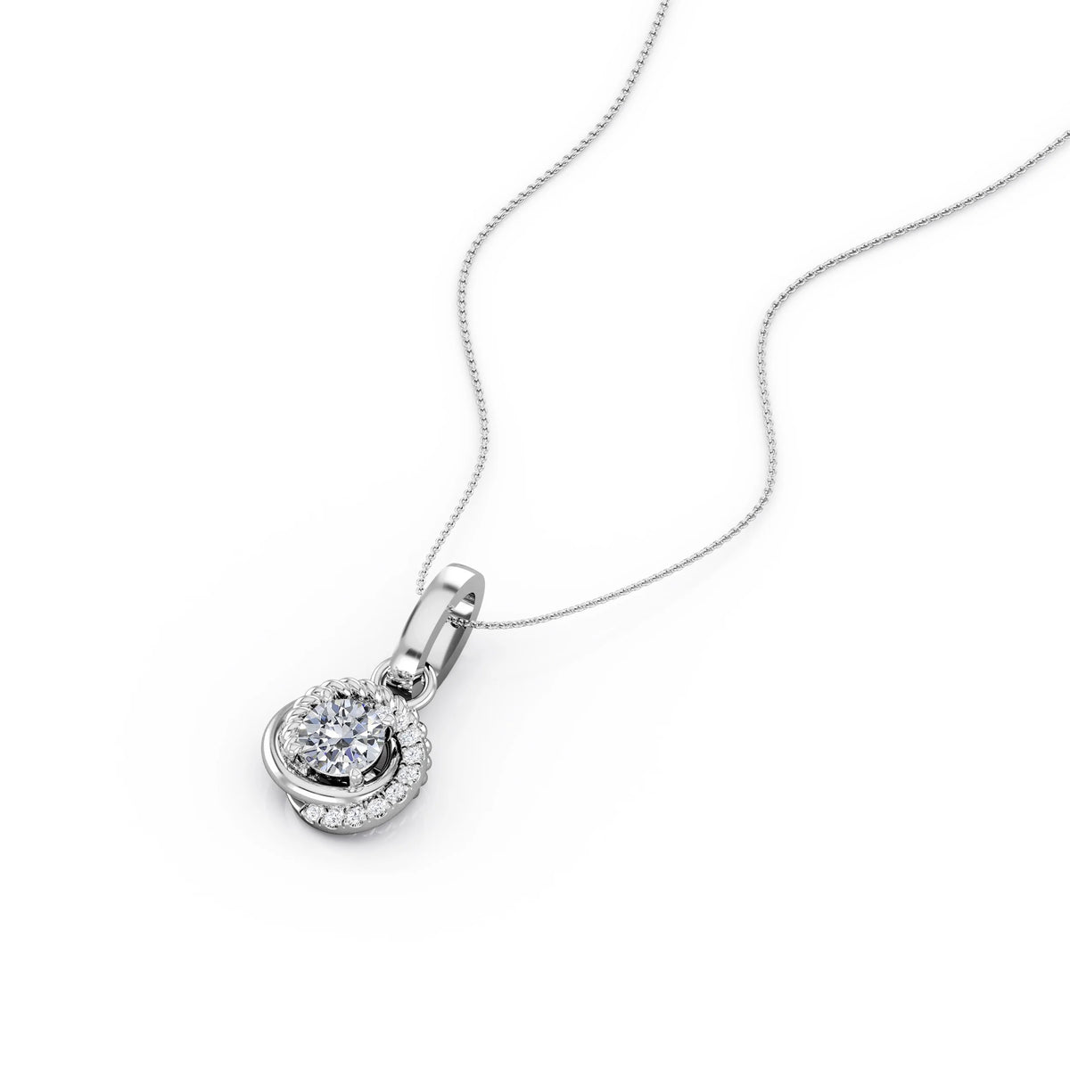 0.43 Carat Round Diamond 4 Prong Pendant Necklace 10K White Gold F99625