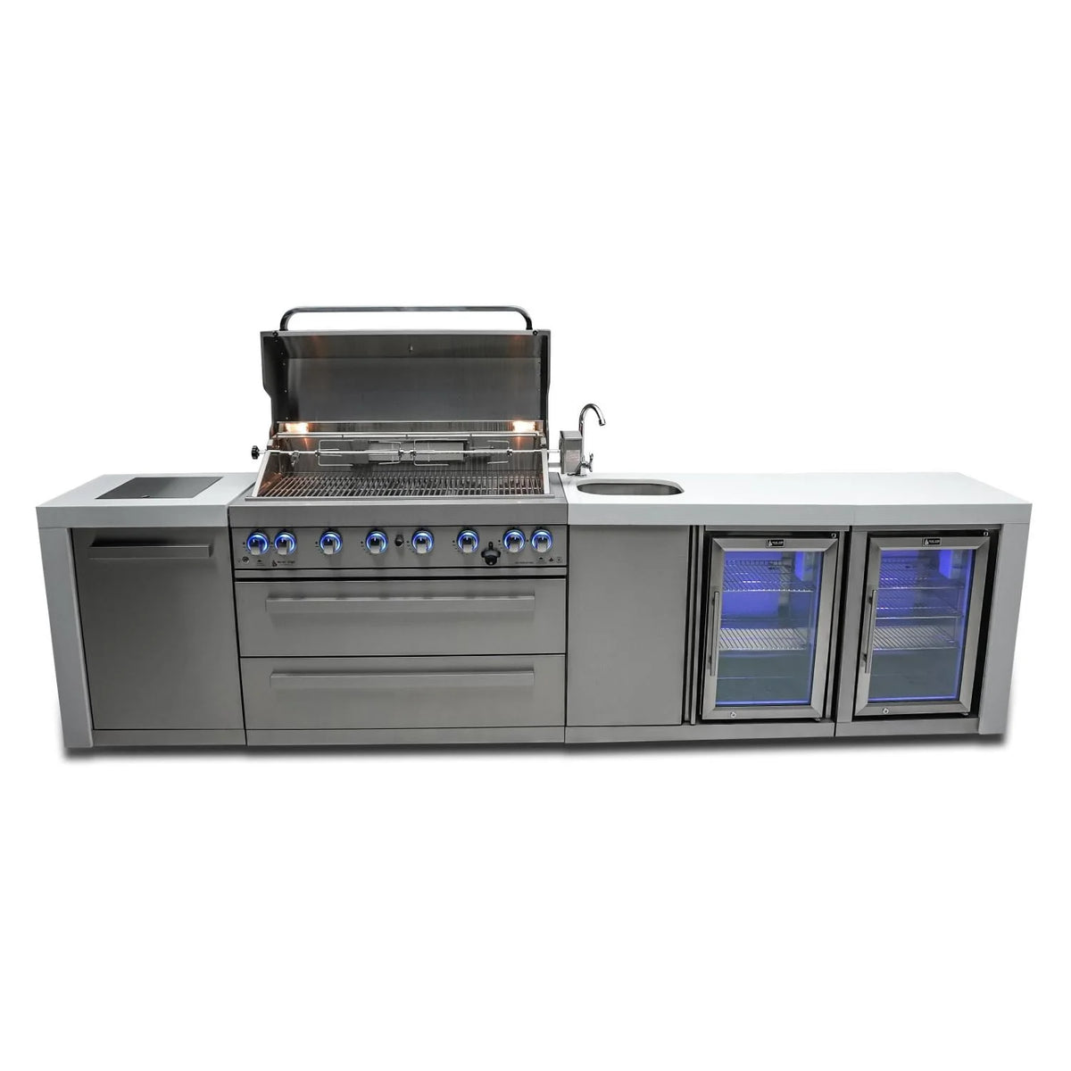 Propane Gas Island Grill with Refrigerator Cabinet, Infrared Side Burner, & Rotisserie Kit S11298
