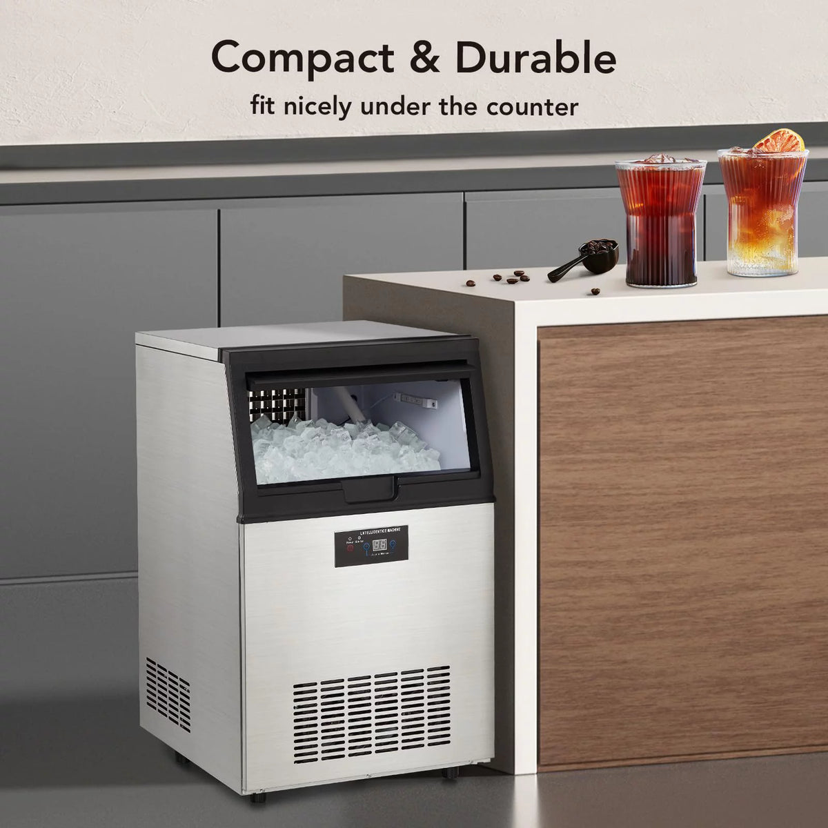 Commercial Ice Maker 130Lbs/24H with 44Lbs Storage Stainless Steel U813729