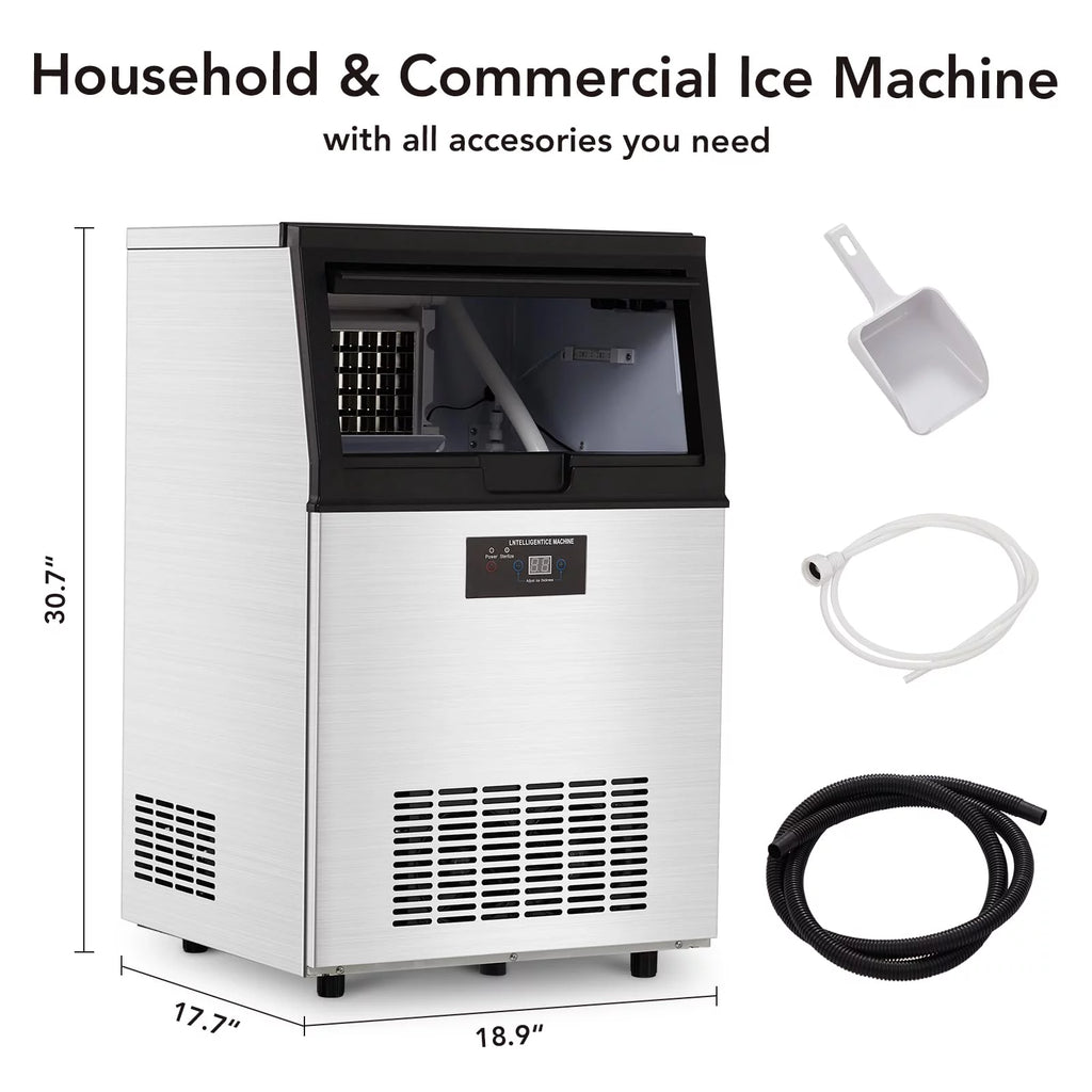 Commercial Ice Maker 130Lbs/24H with 44Lbs Storage Stainless Steel U813729