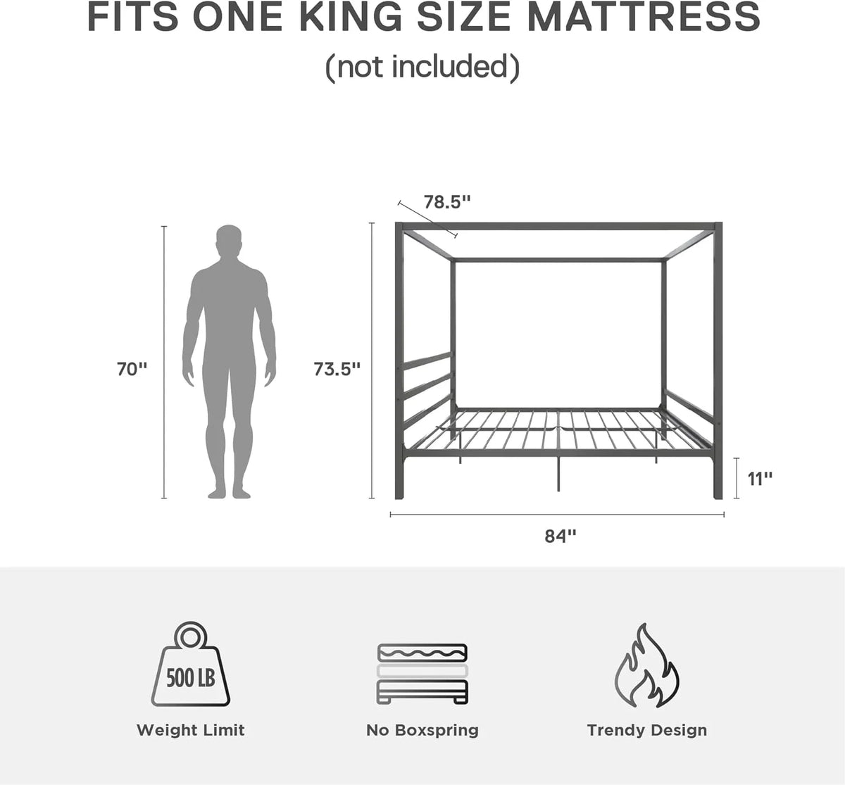 King Gunmetal Gray Metal Canopy Platform Bed with Underbed Storage Y77479