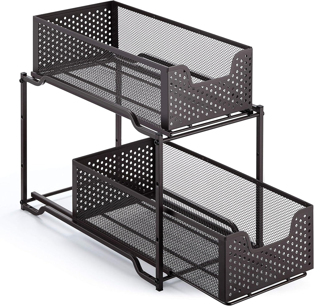 Bronze Stackable 2-Tier Under Sink Cabinet Organizer with Sliding Storage Drawer P744