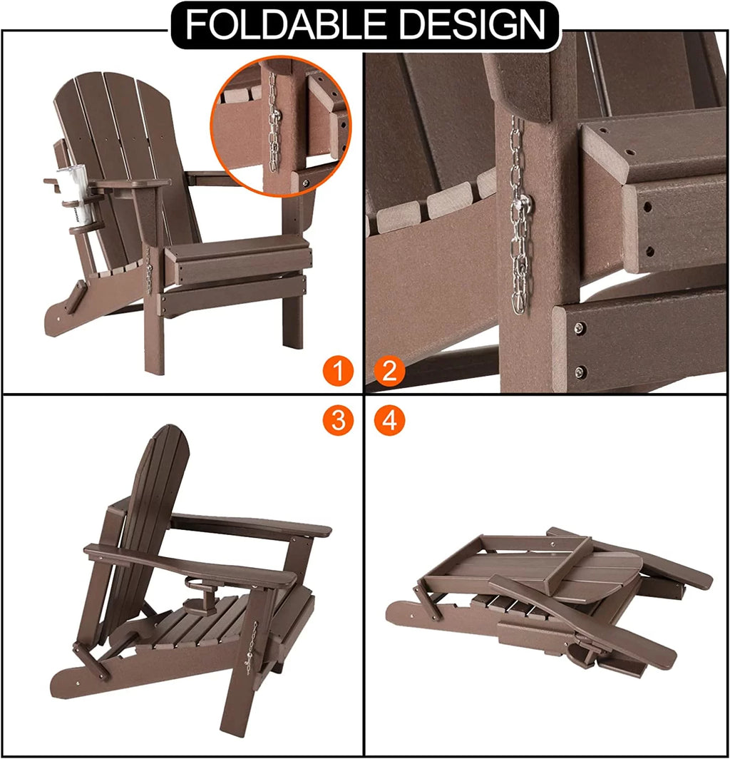Oversized HDPE Plastic Folding Adirondack Chairs Set of 2 with Cushion I93188