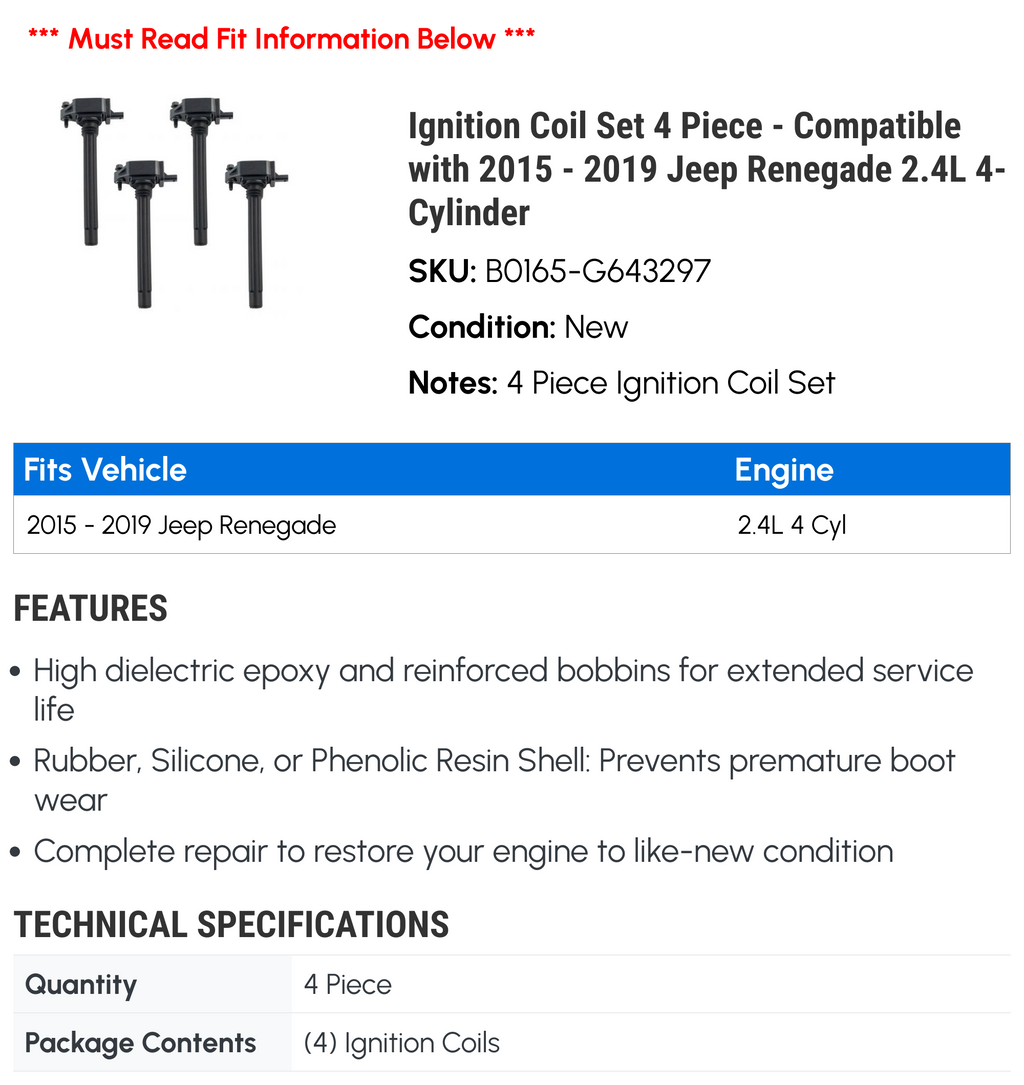 Ignition Coil Set 4 Piece B457194
