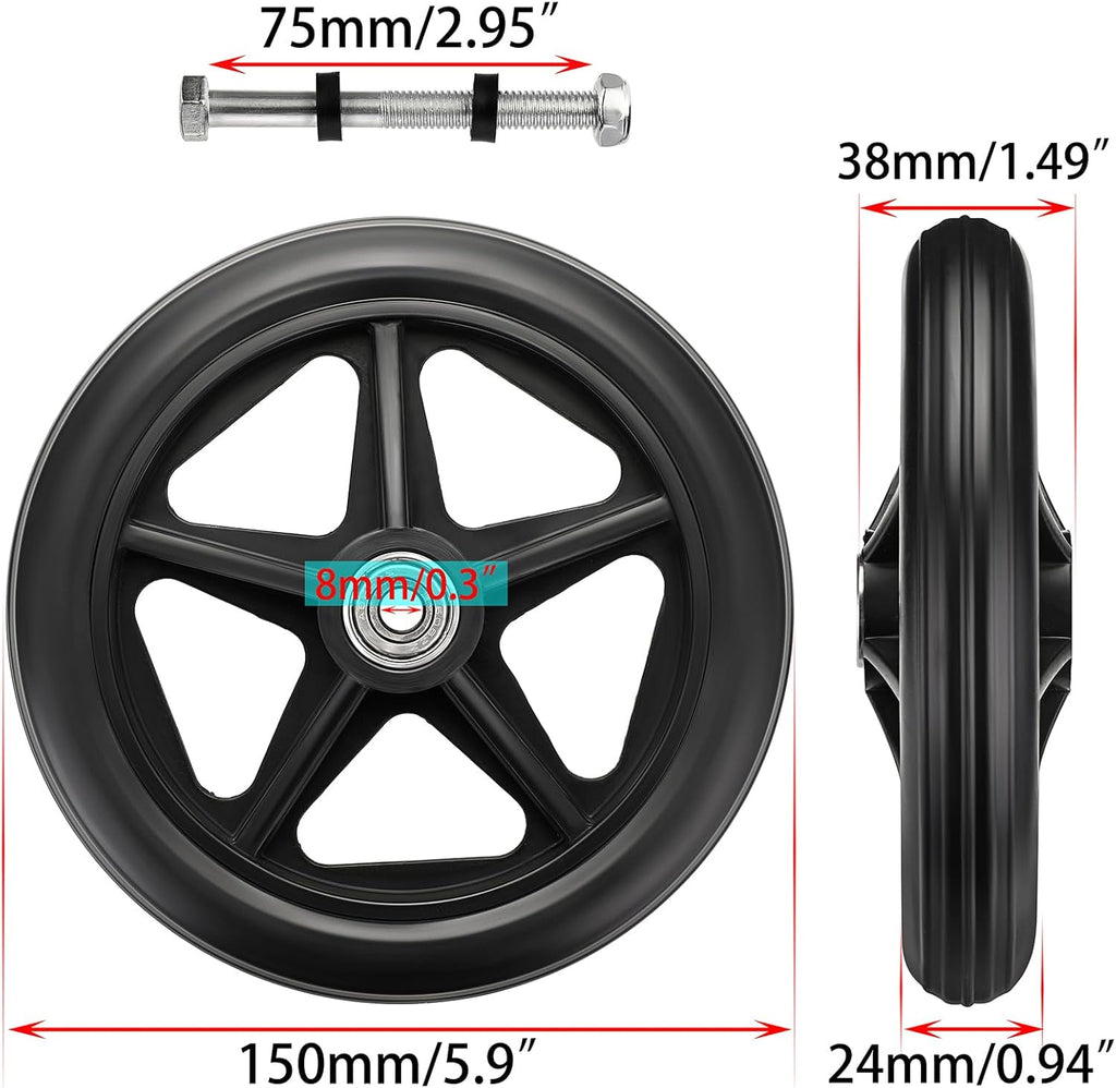2PCS 6 Inch Rubber Wheelchair Front Wheels Replacement Casters Black A48774