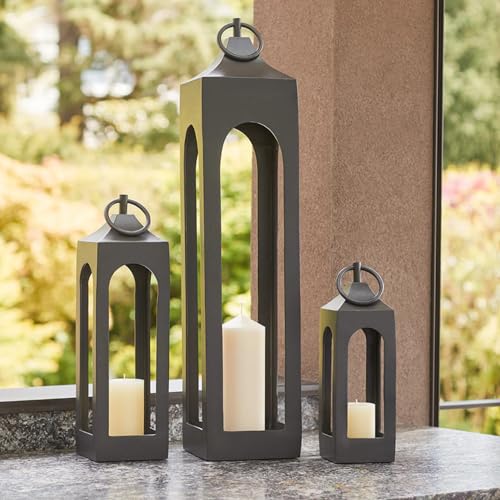 Large Black Metal Lantern with Glass Panels X59178