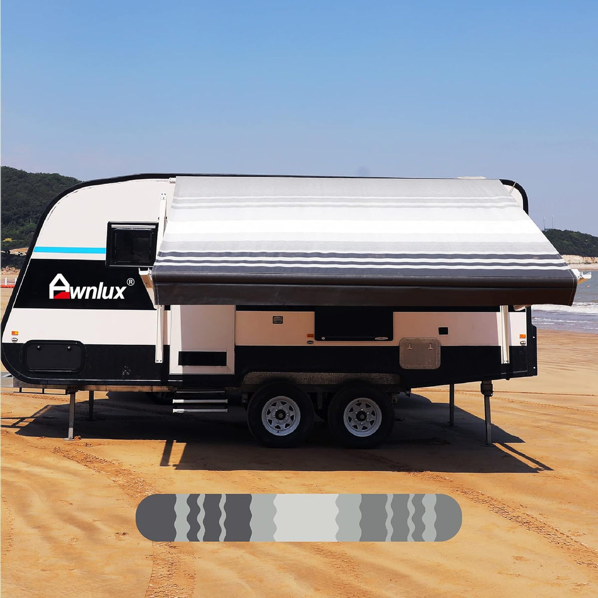 Brown Strip RV Awning Fabric Replacement Waterproof Vinyl Shade Screen Q7617