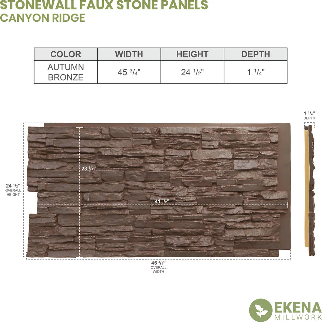 45 3/4"W x 24 1/2"H x 1 1/4"D Autumn Bronze Faux Stone Siding Panel W689