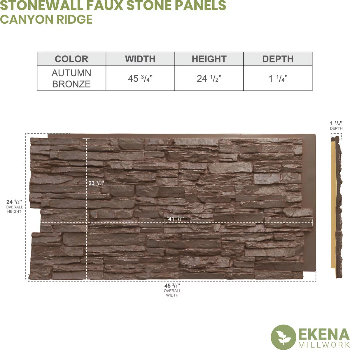 45 3/4"W x 24 1/2"H x 1 1/4"D Autumn Bronze Faux Stone Siding Panel W689