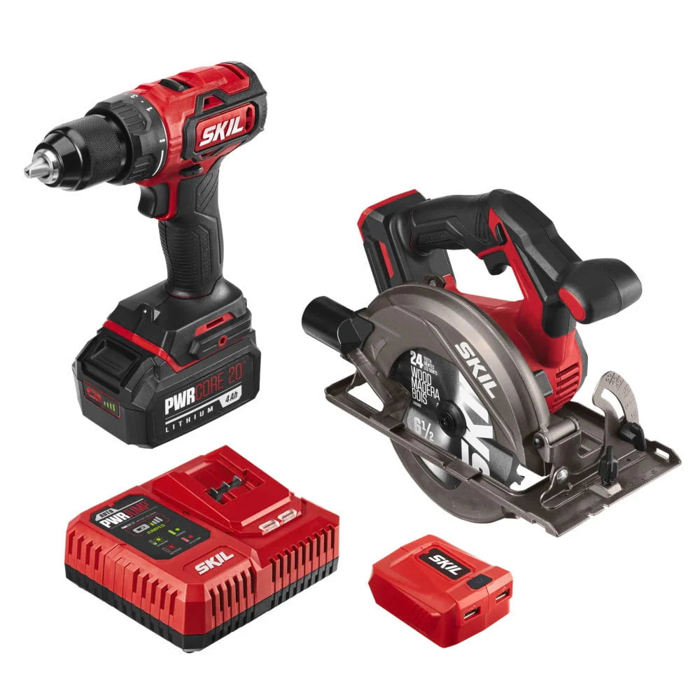 Brushless 20V Cordless Drill Driver and Circular Saw Kit Set with 4.0Ah Battery F915