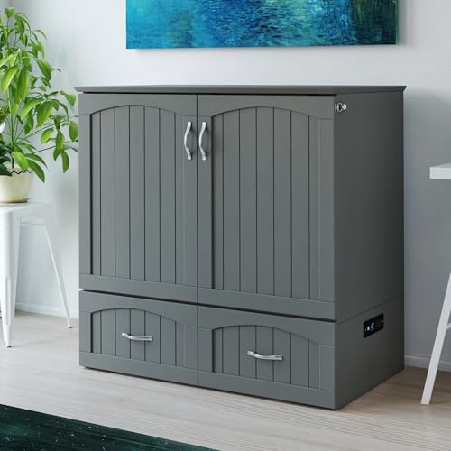 Queen Murphy Bed Chest with Mattress and Storage in Grey I4333