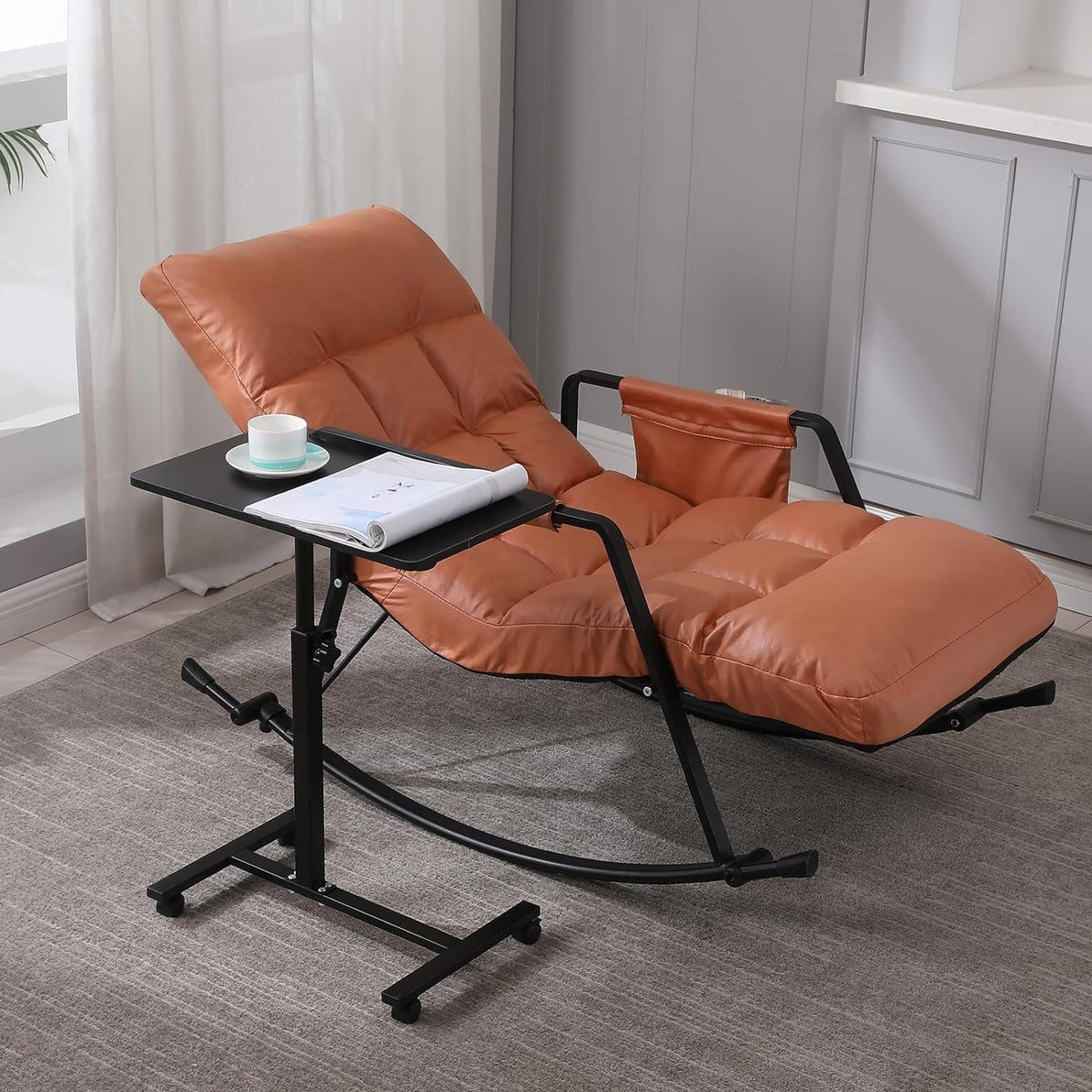 Adjustable Overbed Bedside Table with Wheels Black V557818