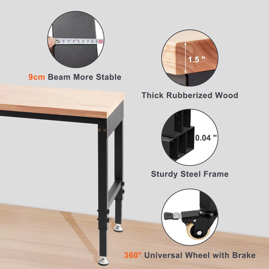 Adjustable 72" L X 25" W Workbench with Universal Wheels, 3000 LBS Load Capacity Q295838