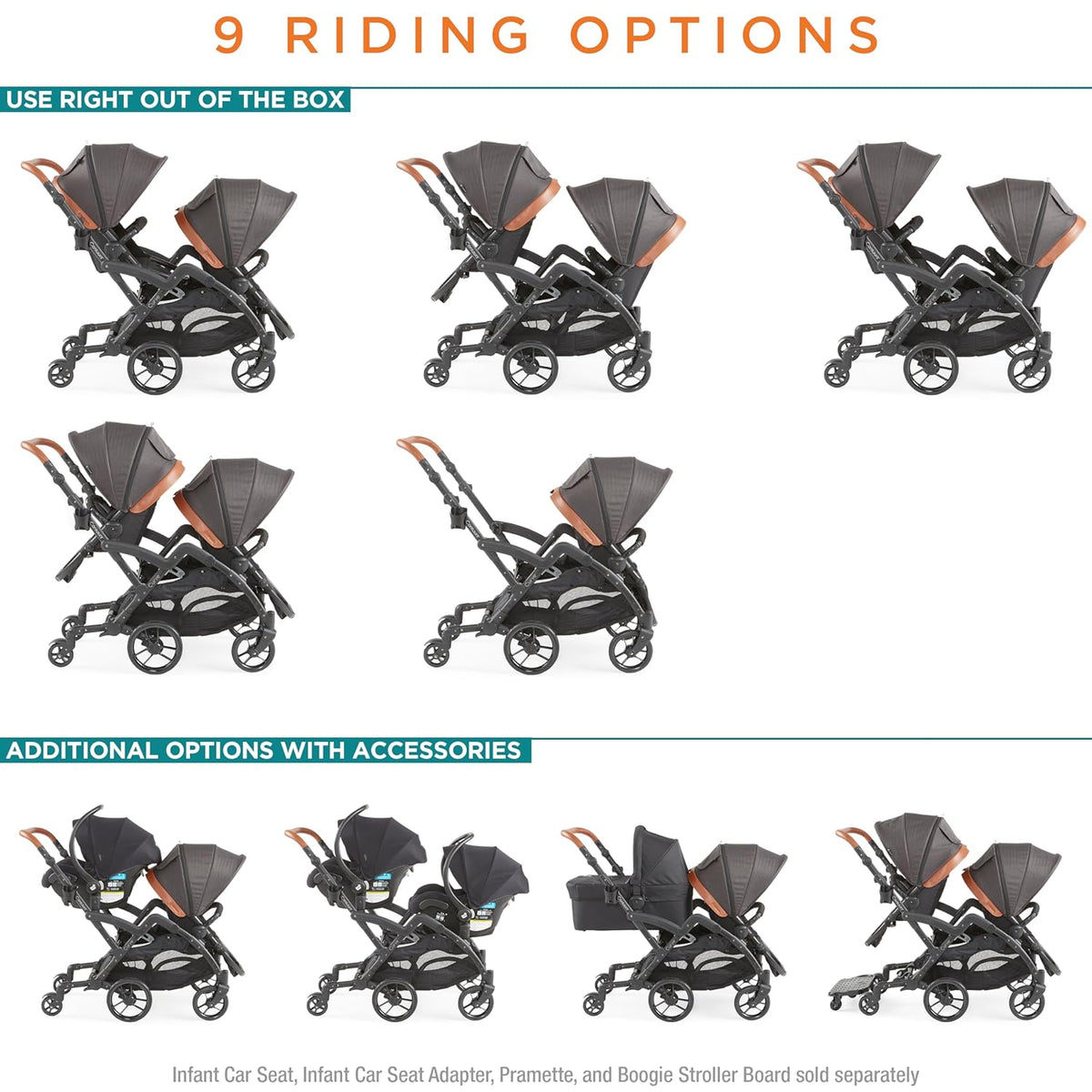 Black Herringbone Convertible Tandem Double Stroller C219540