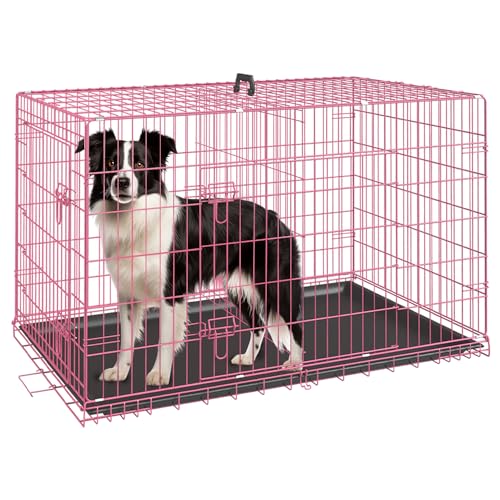 Black 48 Inch Folding Metal Dog Crate with Divider Panel H27836