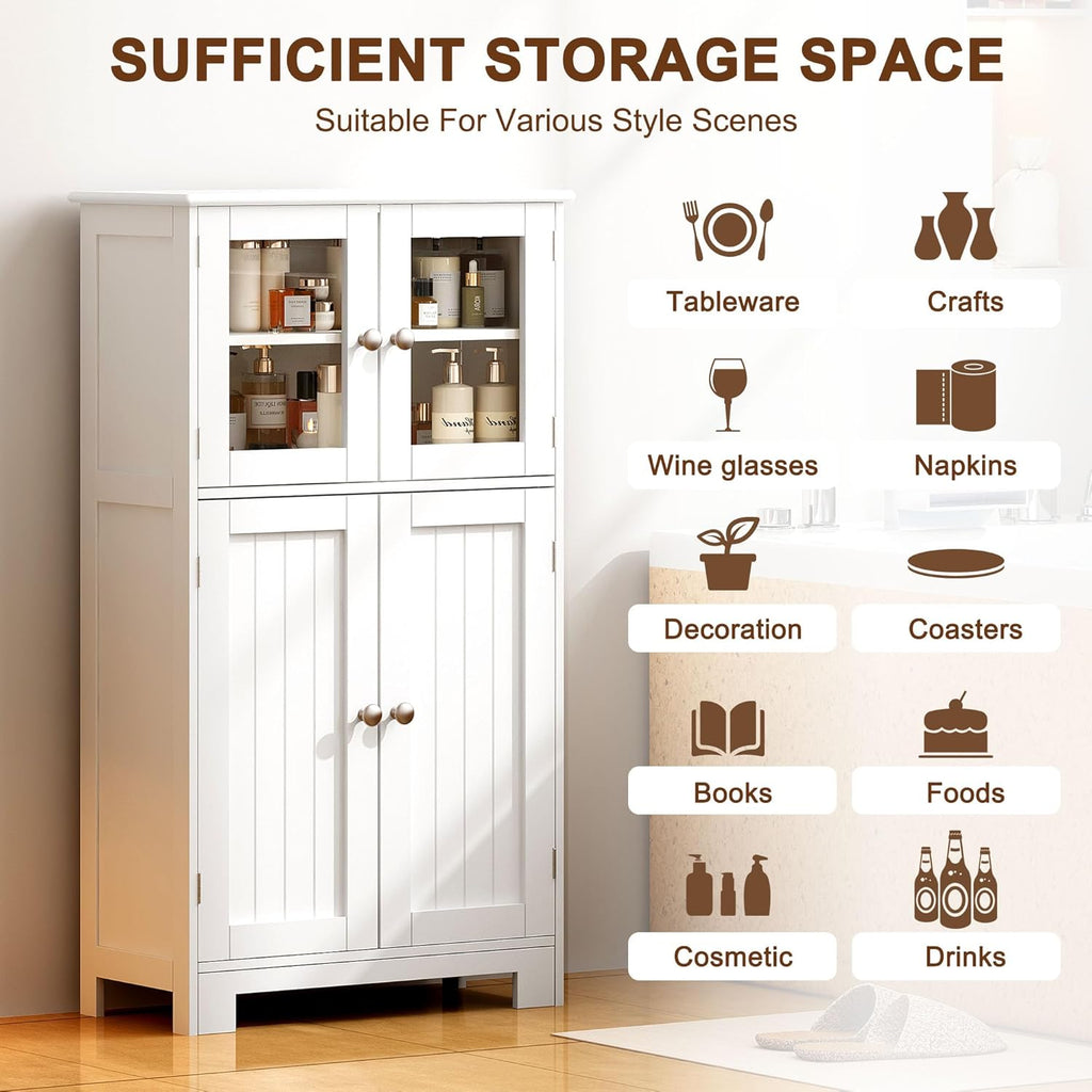 White Freestanding Kitchen Pantry Storage Cabinet K6645