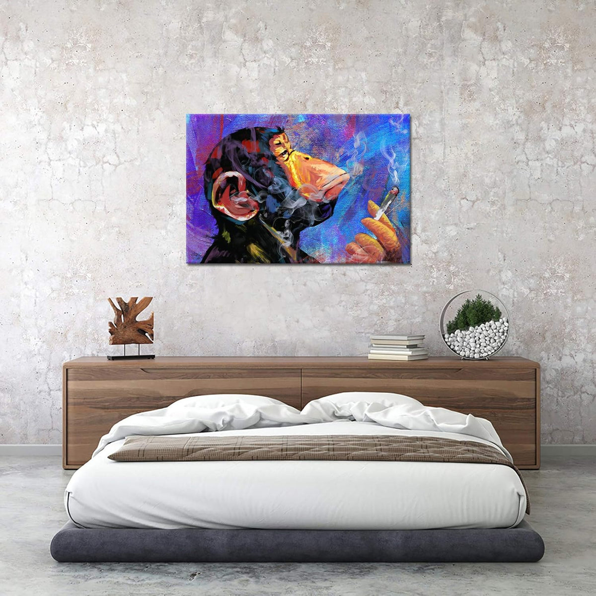 Colorful Gorilla Monkey Smoking Canvas Print Wall Art 24x36Inch G315