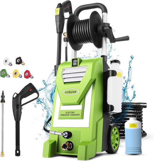 1800W Electric Pressure Washer with Hose Reel, 5 Nozzles, Soap Bottle R46319