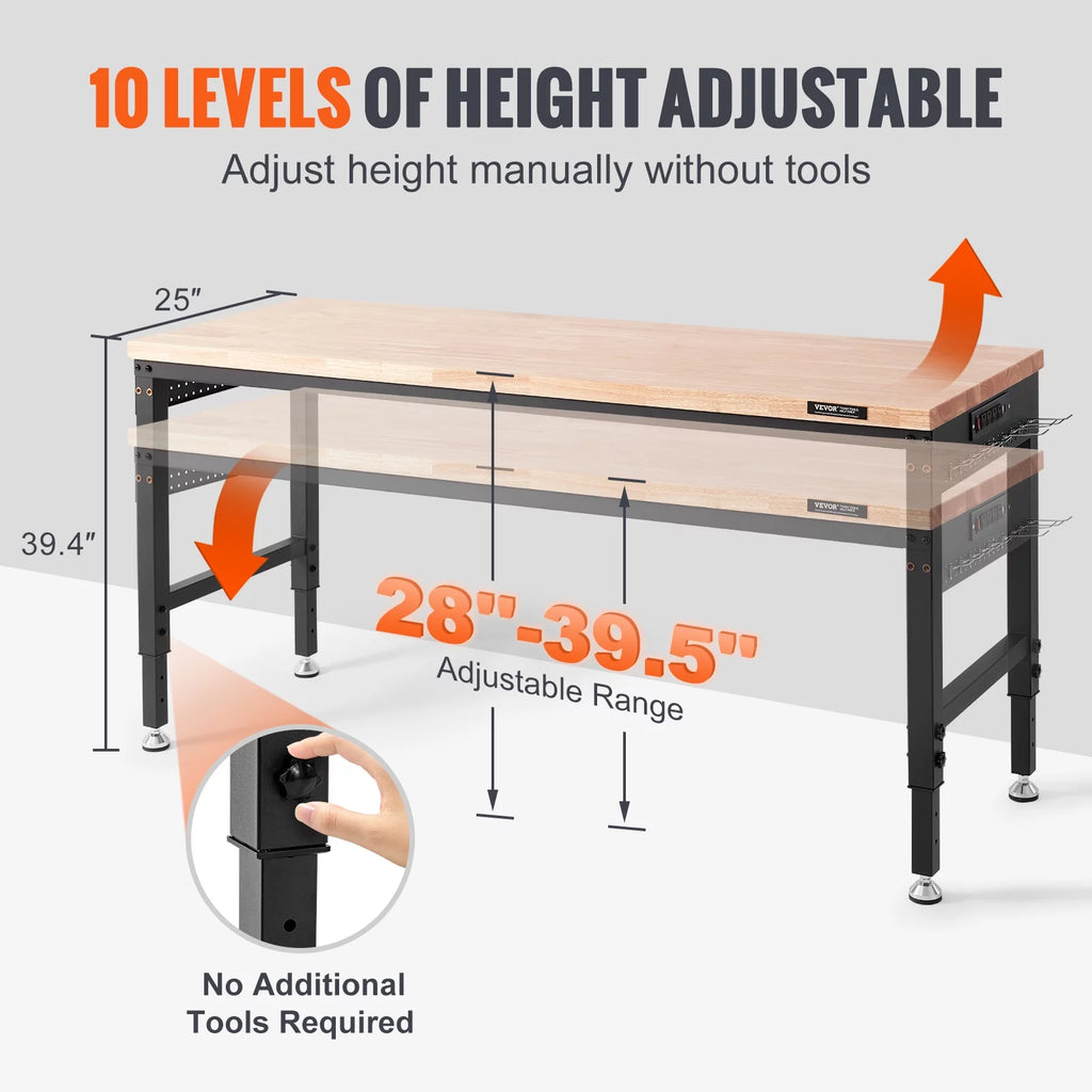 Adjustable 72" L X 25" W Workbench with Universal Wheels, 3000 LBS Load Capacity Q295838