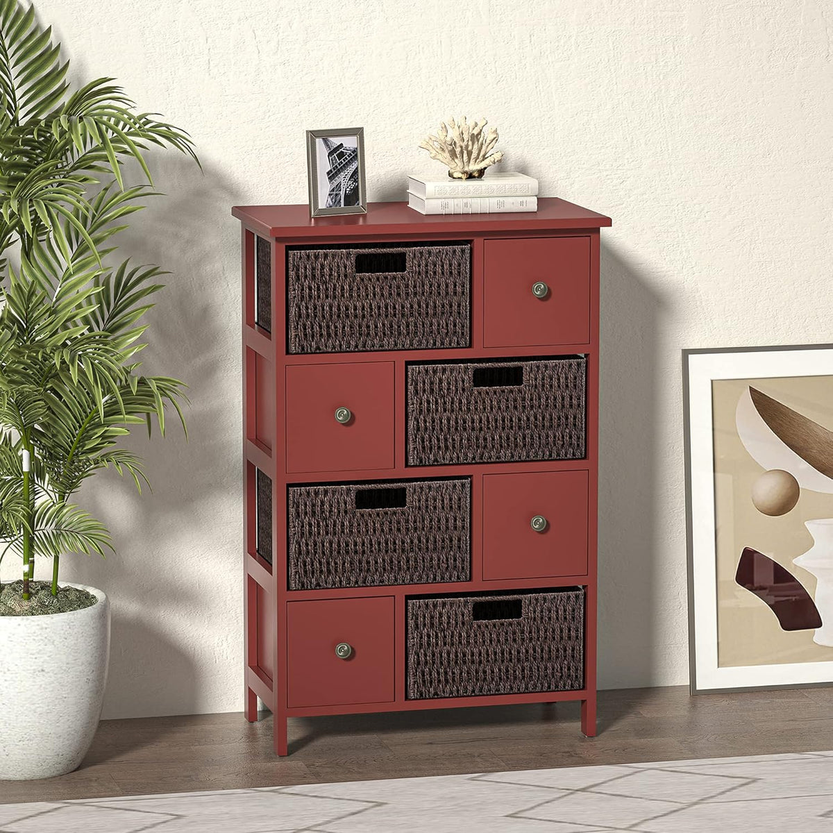 Red Storage Cabinet with 4 Drawers and 4 Baskets N817748