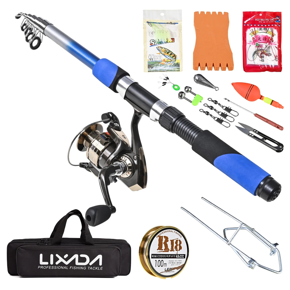 2.1m Telescopic Fiberglass Fishing Rod Reel Baits Hooks Bag Kit Q412