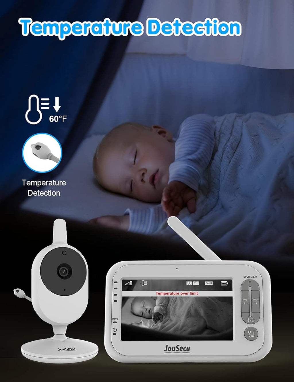 Baby Monitor with Camera and Audio 4.3 Inches LCD Split Screen R709390