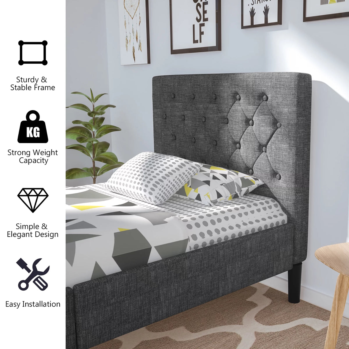 Twin Upholstered Bed Frame with Headboard Y904860