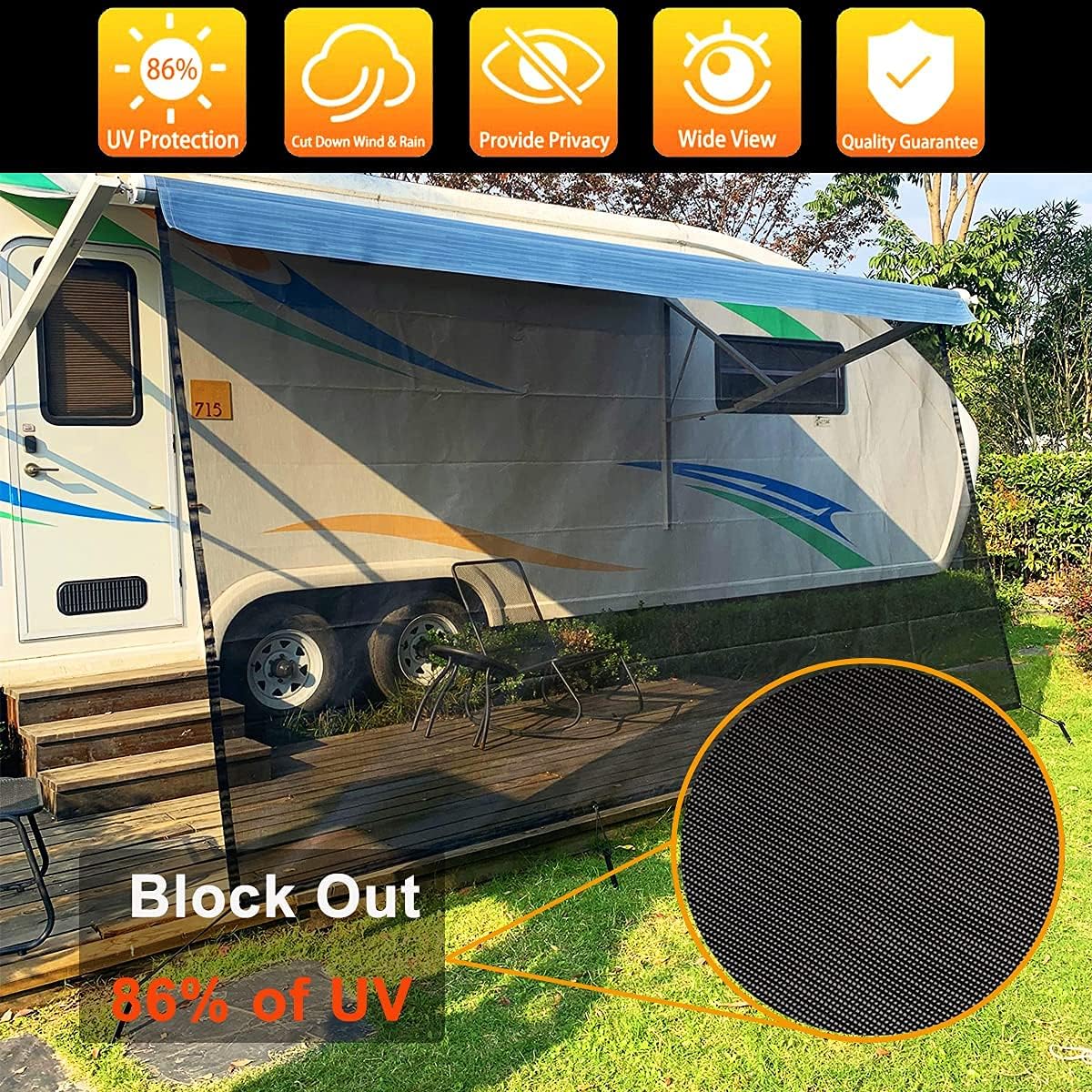 RV Camper Awning Sun Shade Screen 9' X 15' G4500