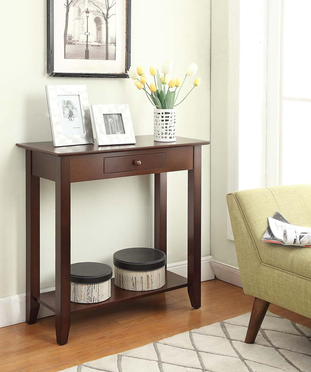 Espresso Hall Table with Drawer and Shelf K125