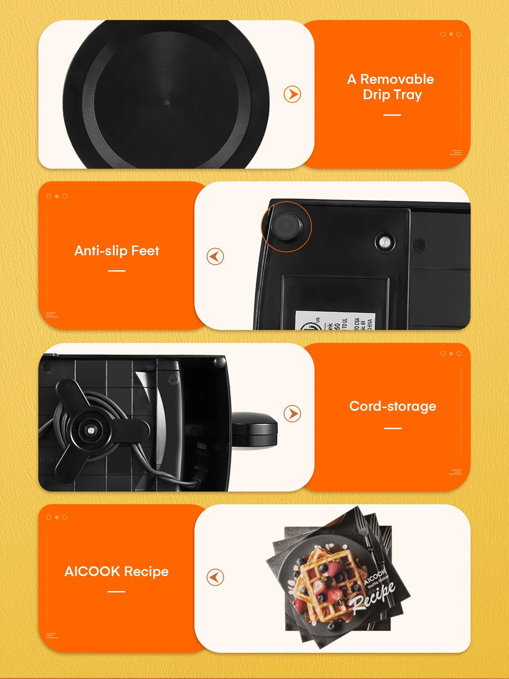 Double Belgian Waffle Maker 180° Flip 1400W Nonstick Black F527