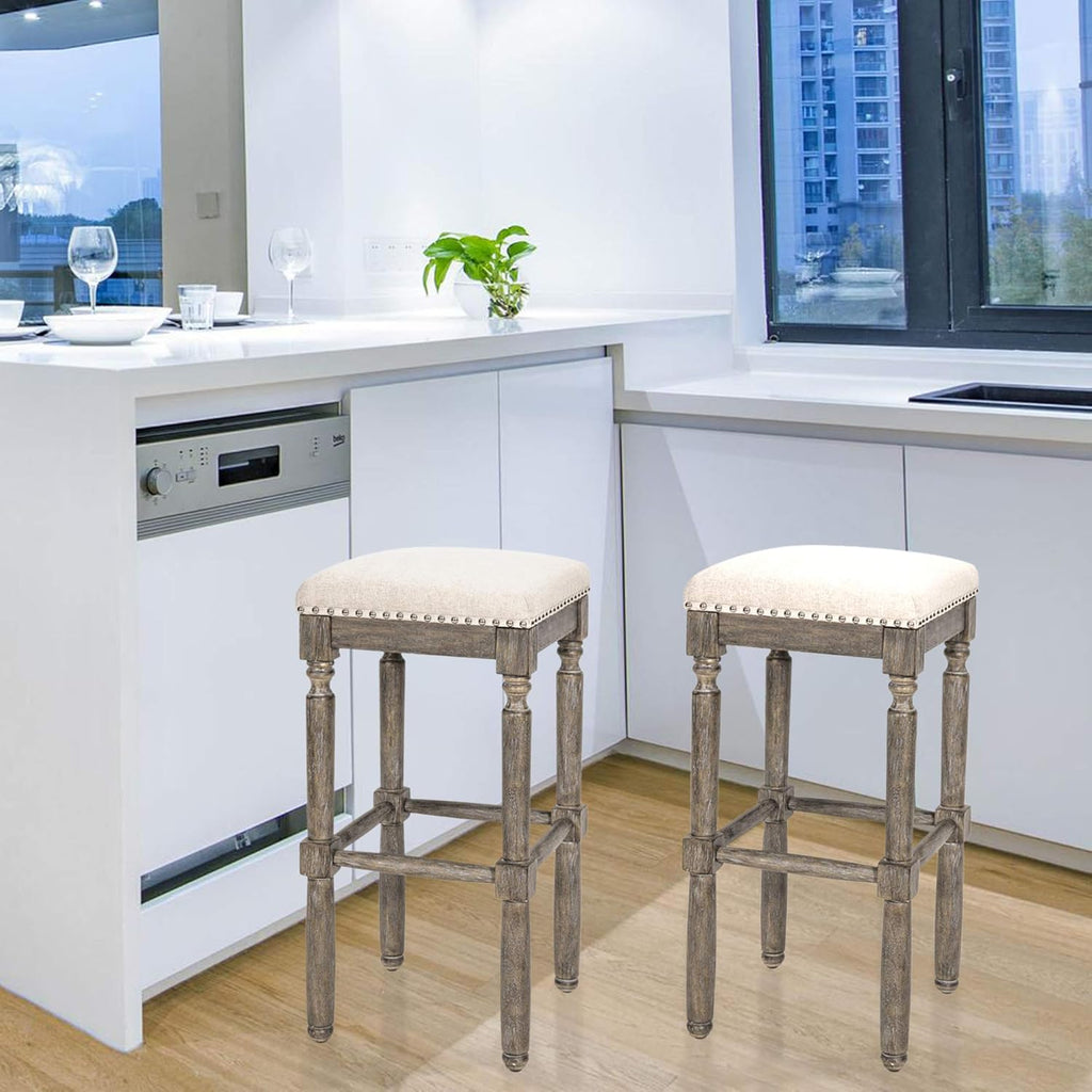 Kitchen Counter Barstool 30 Inch Seat Height Taupe Set of 2 G7121