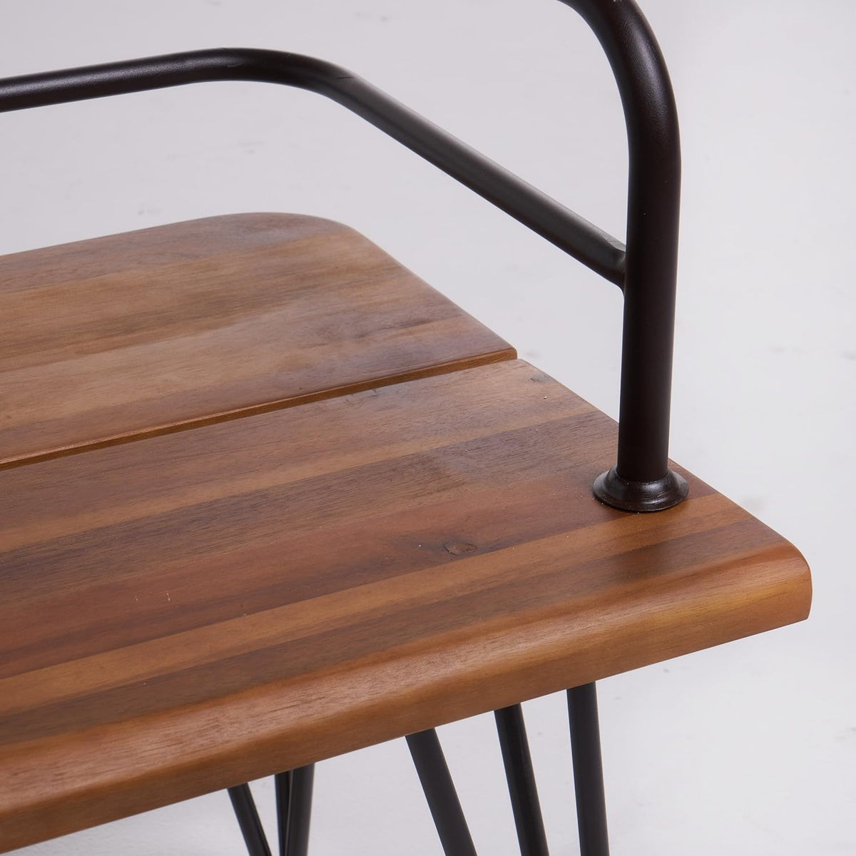 Teak Finish Iron and Acacia Wood Bench G47567