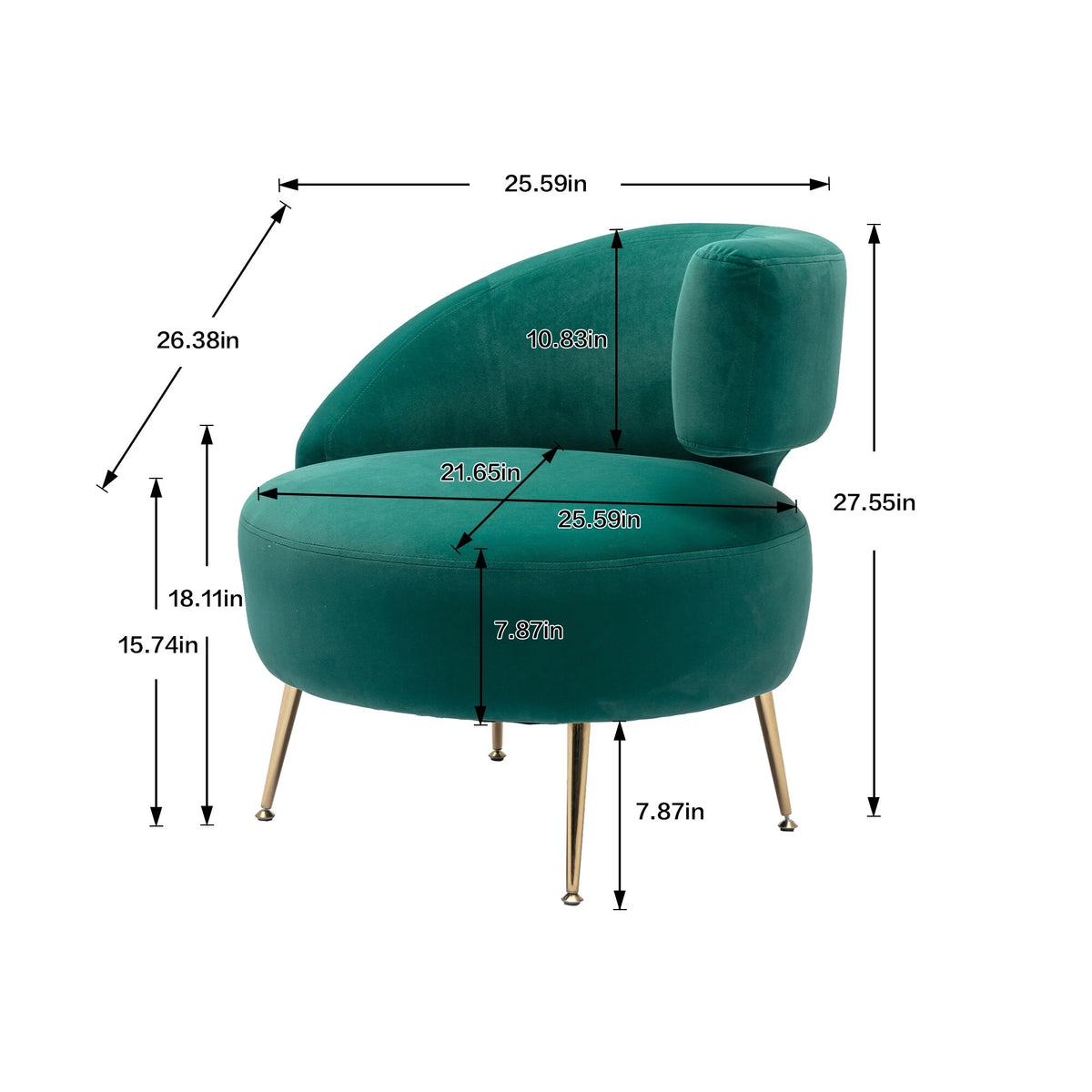 Black One Arm Accent Chair with Golden Feet U953651
